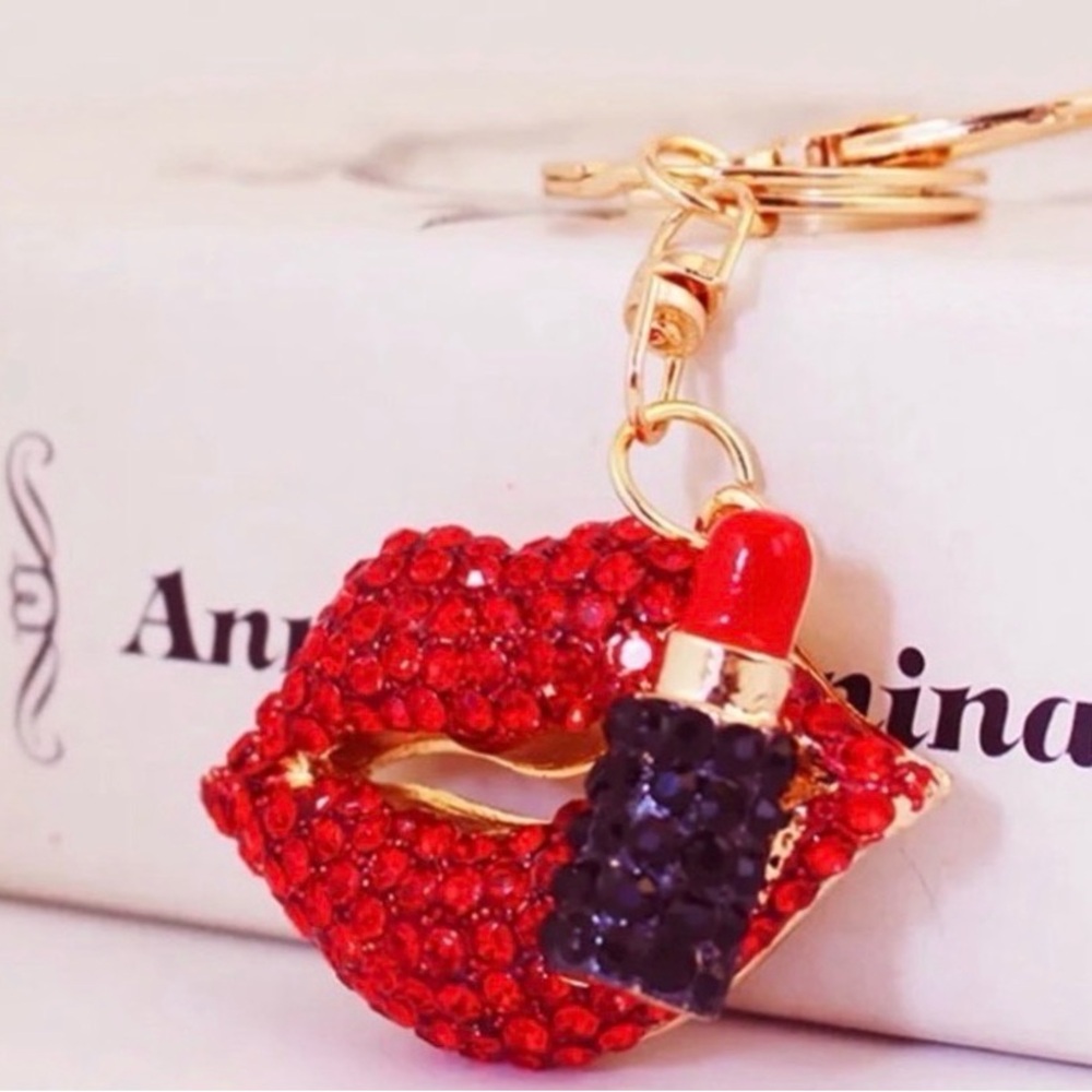 Red Crystal Lip & Lipstick Keychain Charm